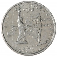 Монета США 25 центов 2001 Нью-Йорк D