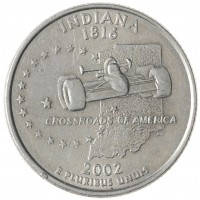 Монета США 25 центов 2002 Индиана Р
