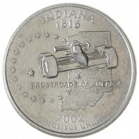 Монета США 25 центов 2002 Индиана D