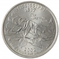 Монета США 25 центов 2002 Миссисипи Р