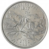 Монета США 25 центов 2002 Миссисипи D