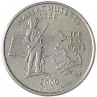 Монета США 25 центов 2000 Массачусетс D