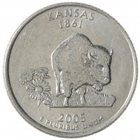 Монета США 25 центов 2005 Канзас D
