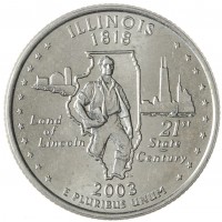 Монета США 25 центов 2003 Иллиноис D