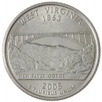 Монета США 25 центов 2005 Западная Виргиния Р