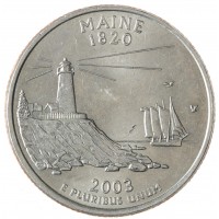 Монета США 25 центов 2003 Мэн Р