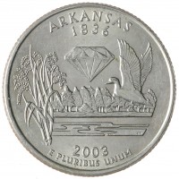 Монета США 25 центов 2003 Арканзас Р