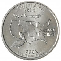 Монета США 25 центов 2002 Луизиана Р