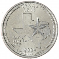 Монета США 25 центов 2004 Техас Р