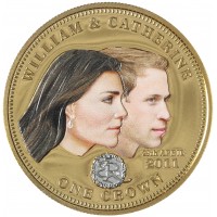 Монета Тристан-да-Кунья 1 крона 2011 Виндзоры - Свадьба Принца Уилльяма и Кэтрин Цветное покрытие