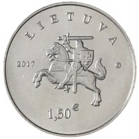 Монета Литва 1 1/2 евро 2017 Литовская гончая и Жемайтская лошадь