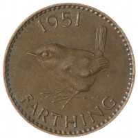 Монета Великобритания 1 фартинг 1951