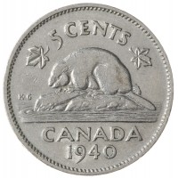 Монета Канада 5 центов 1940