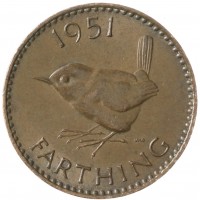 Монета Великобритания 1 фартинг 1951