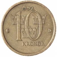 Монета Швеция 10 крон 1992