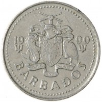 Монета Барбадос 10 центов 1990