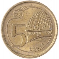 Монета Сингапур 5 центов 2016