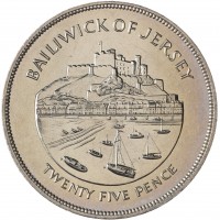 Монета Джерси 25 пенсов 1977 25 лет правления Королевы Елизаветы II