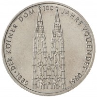 Монета Германия ФРГ 5 марок 1980 100 лет со дня окончания строительства Кёльнского собора