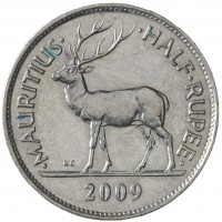 Монета Маврикий 1/2 рупии 2009