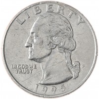 Монета США 25 центов 1995