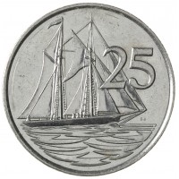 Монета Каймановы острова 25 центов 2008