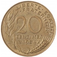 Монета Франция 20 сантимов 1984