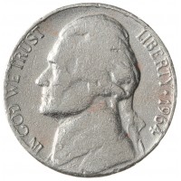 Монета США 5 центов 1964