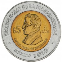 Монета Мексика 5 песо 2008 Карлос Мария де Бустаманте