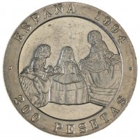 Монета Испания 200 песет 1994 Мастера испанской живописи - Веласкес и Гойя