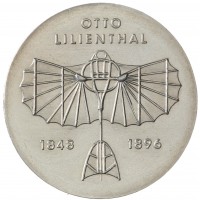 Монета ГДР 5 марок 1973 125 лет со дня рождения Отто Лилиенталя