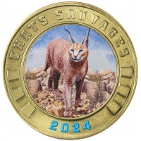 Монета Остров Тромлен 3 франка 2024 Дикие Кошки - Рысь 