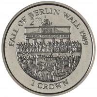 Монета Остров Мэн 1 крона 2000 10 лет падению Берлинской стены