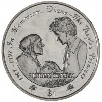 Монета Сьерра-Леоне 1 доллар 1997 Диана - Народная принцесса, Мать Тереза
