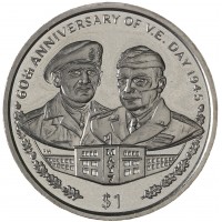 Монета Британские Виргинские острова 1 доллар 2005 60 лет со дня Победы в Европе