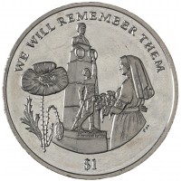 Монета Британские Виргинские острова 1 доллар 2014 100 лет Первой Мировой войне
