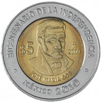 Монета Мексика 5 песо 2009 Хосе Мария Кос