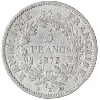 Монета Франция 5 франков 1873 Геркулес