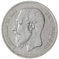 Монета Бельгия 5 франков 1868