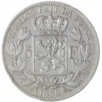 Монета Бельгия 5 франков 1868
