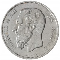 Монета Бельгия 5 франков 1869