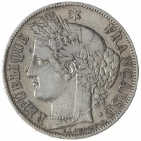 Монета Франция 5 франков 1850