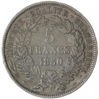 Монета Франция 5 франков 1850