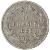 Монета Франция 5 франков 1843