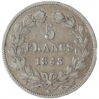 Монета Франция 5 франков 1843