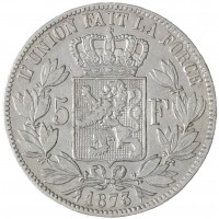 Монета Бельгия 5 франков 1873