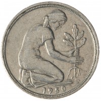 Монета Германия 50 пфеннигов 1950 J