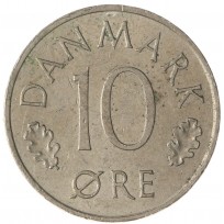 Монета Дания 10 эре 1982