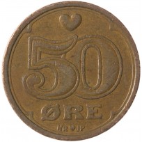 Монета Дания 50 эре 1989