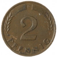 Германия 2 пфеннига 1958 D